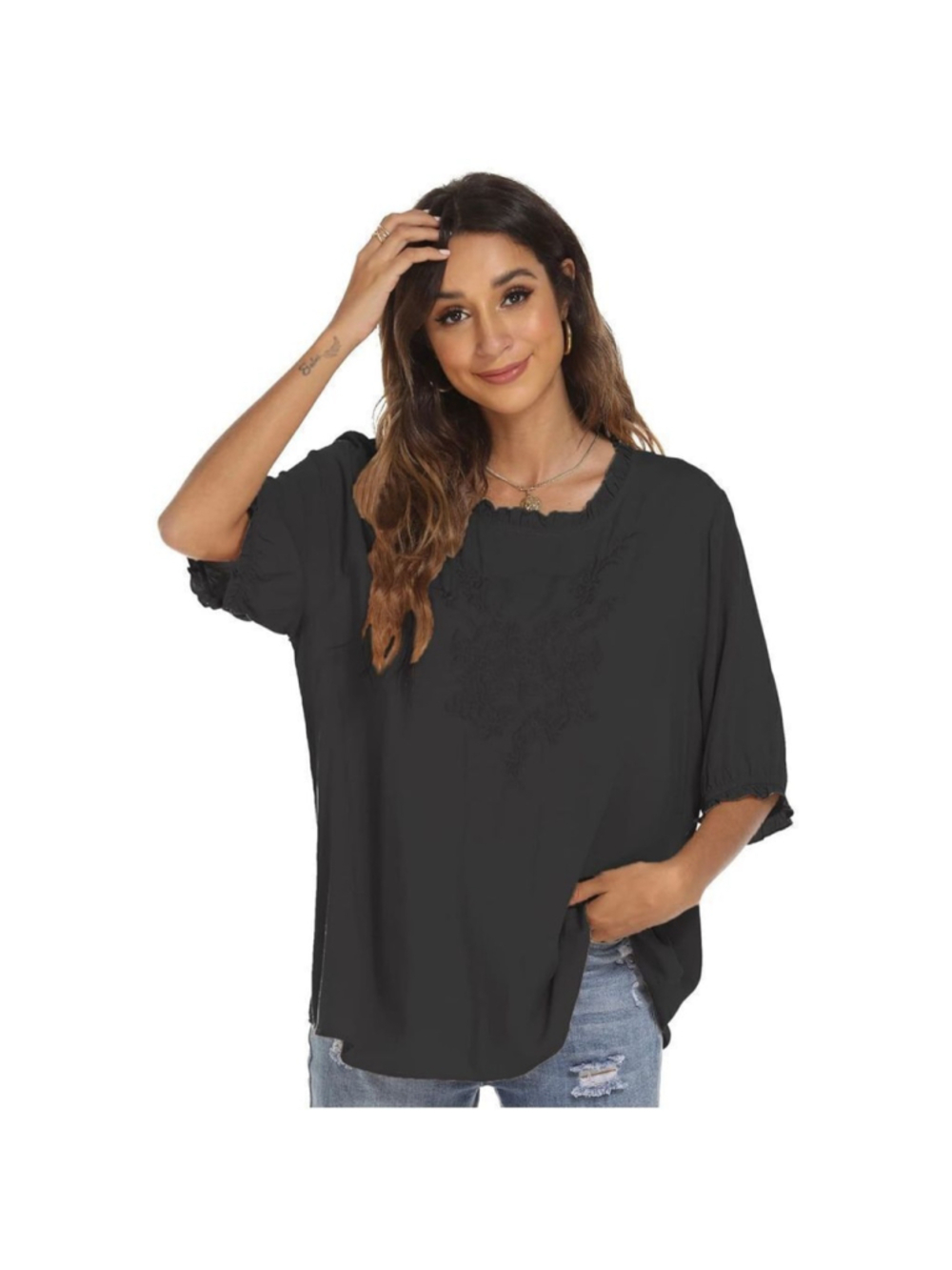 NEW Embroidered Rayon Tops Blouse Casual Embroidery Shirt XL